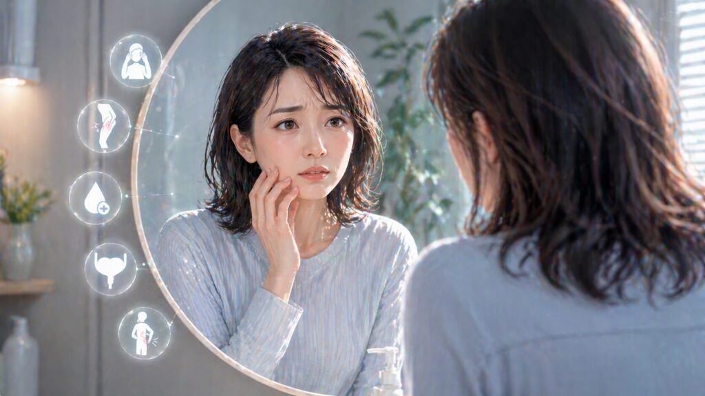 鏡の前での健康チェック