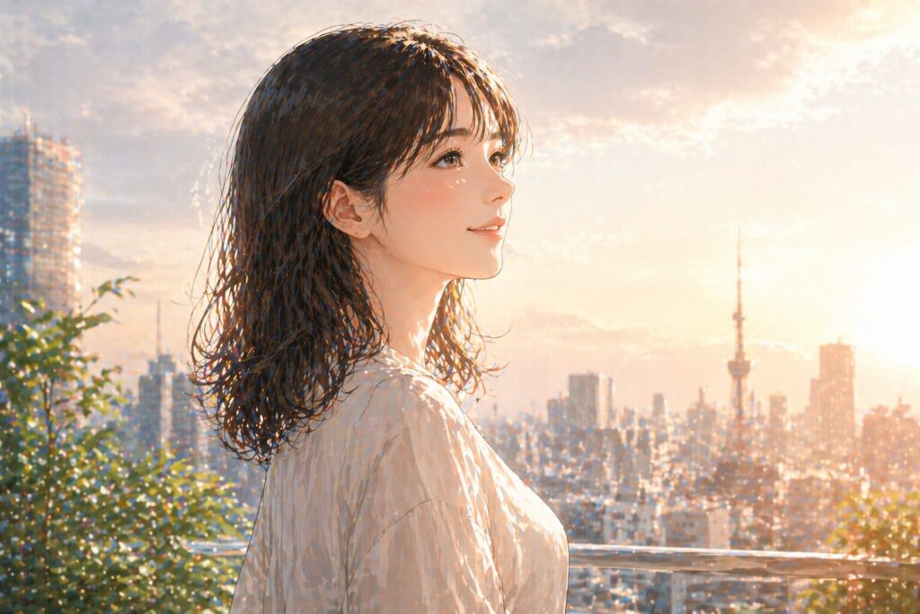 夕日の rooftop シーン