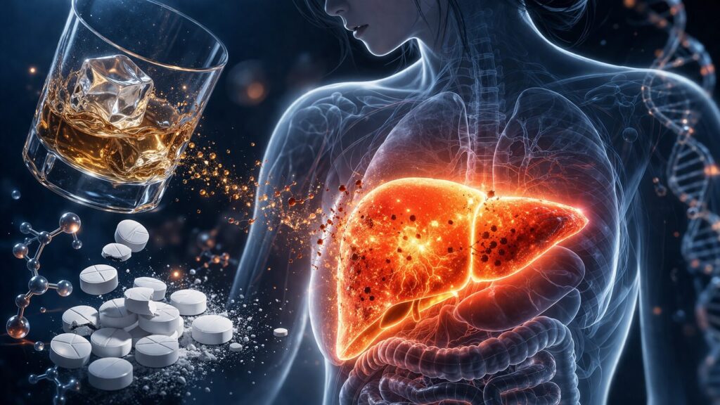 肝臓への影響を示す科学的ビジュアル