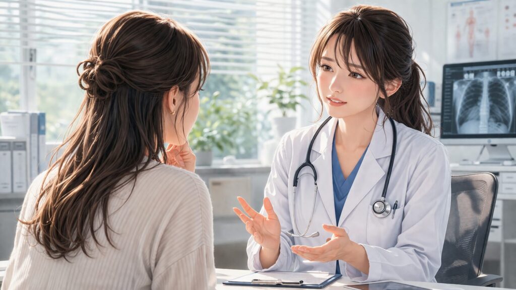 医師との思慮深い相談シーン