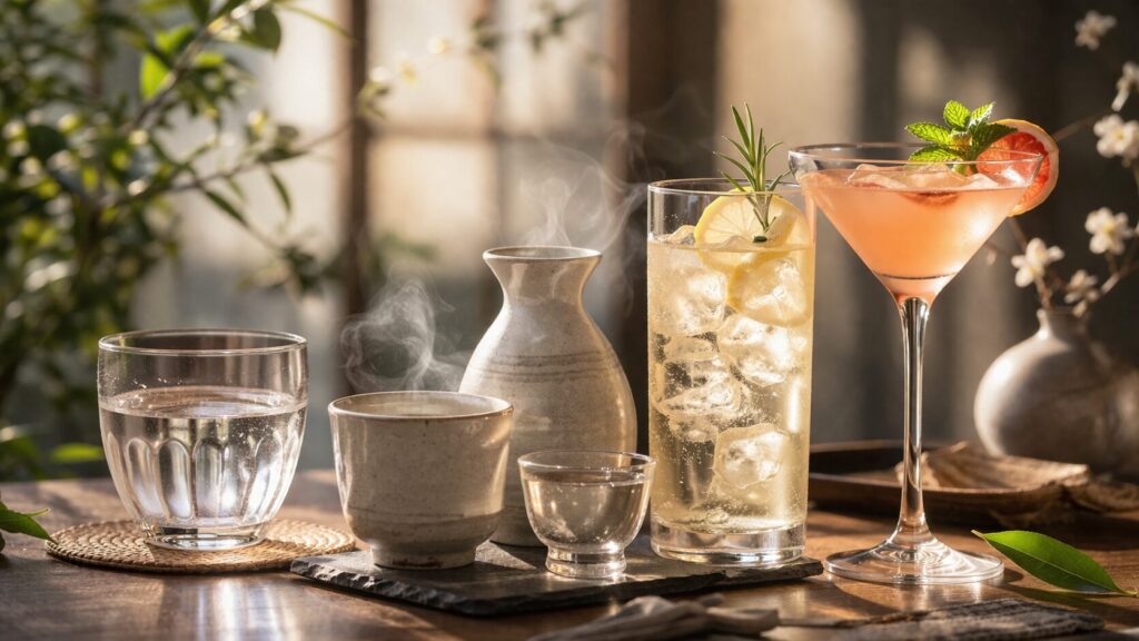 温かな飲み物の静かなテーブル