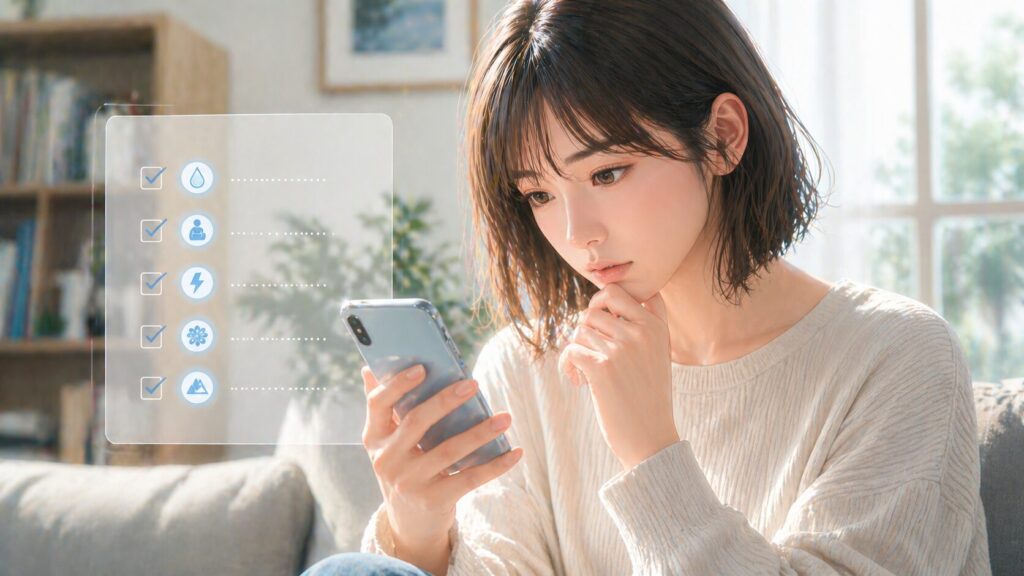 日差しの中で考え事をする女性