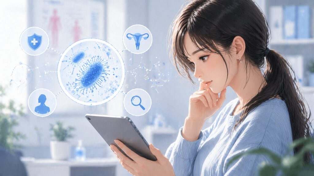 医療オフィスで考える女性