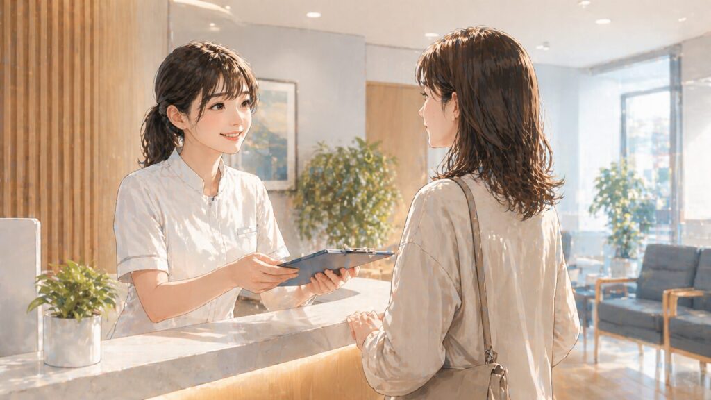 明るいクリニックの受付シーン