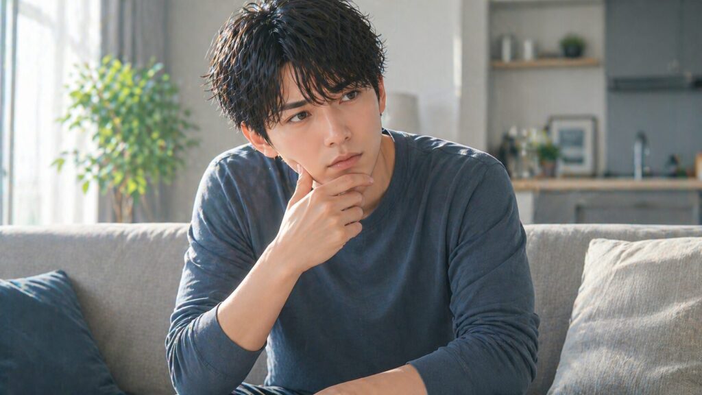 考え込む青年の静かな時間