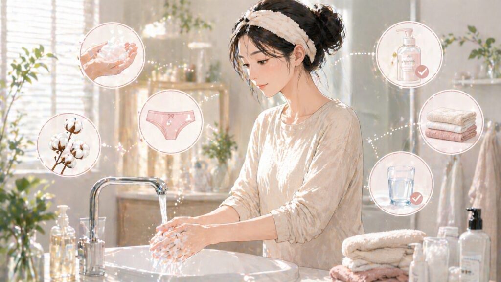 穏やかなバスルームでの手洗い