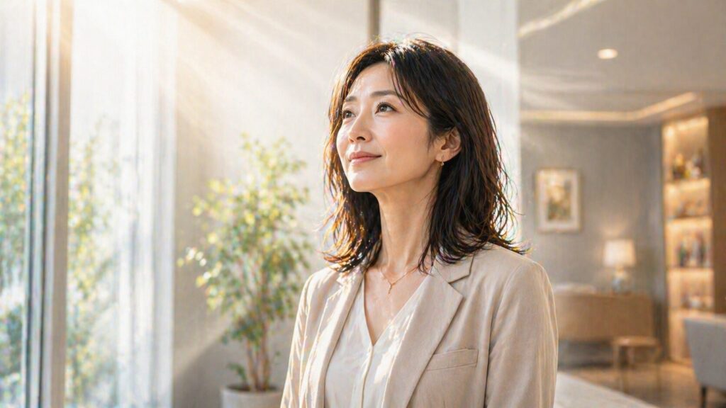 陽光差し込む落ち着いたポートレート