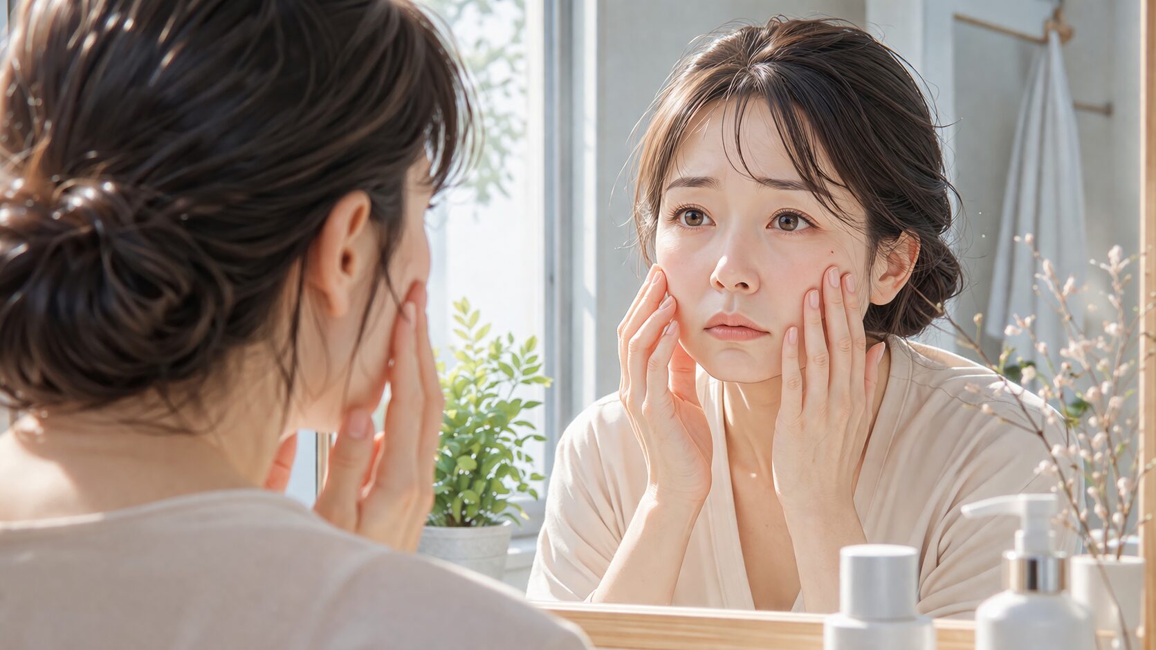 鏡の前の静かな朝