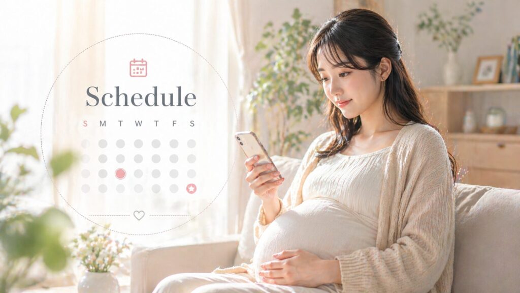 妊娠中の女性と予定表