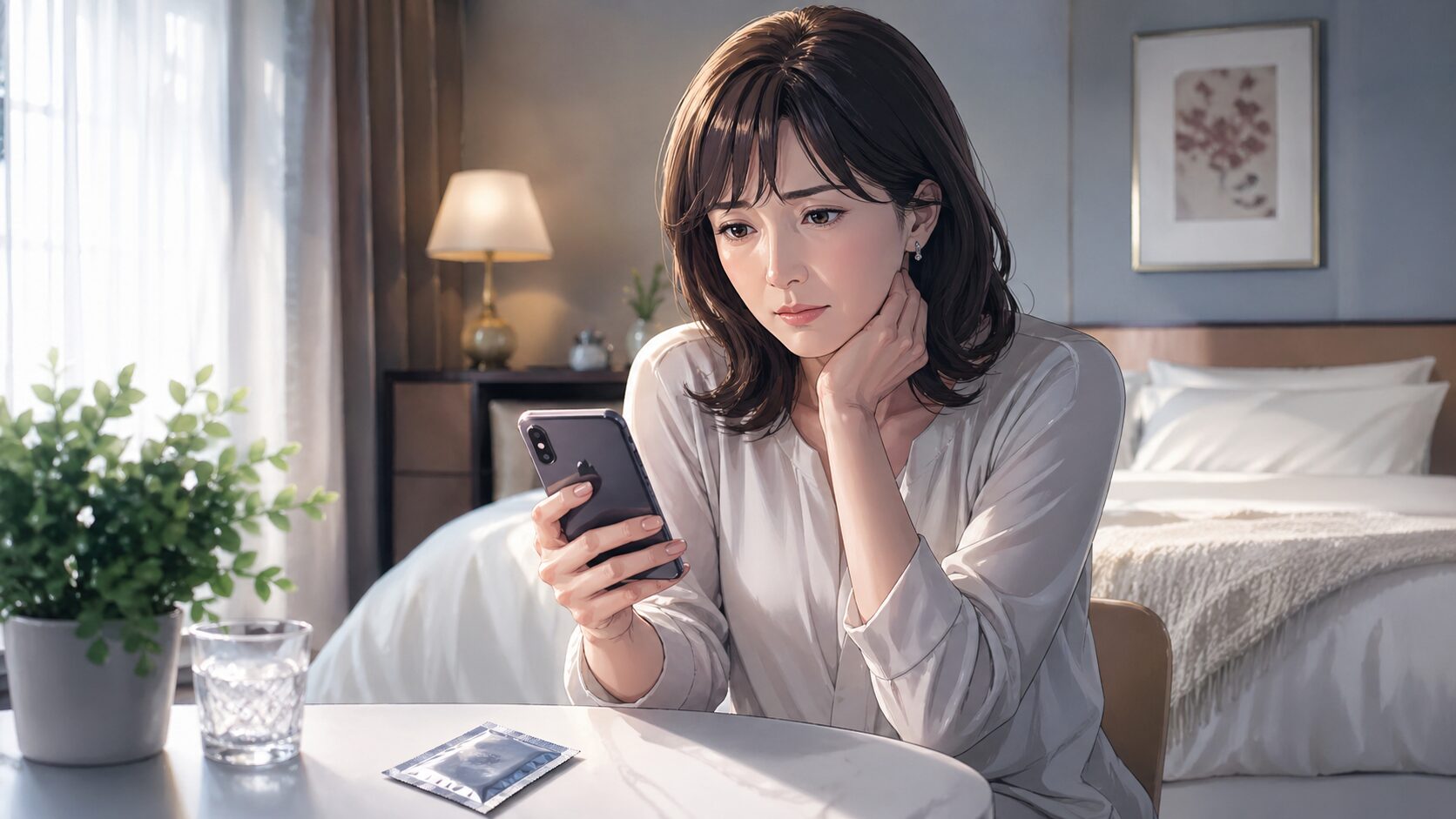 考え込む女性の静かな午後