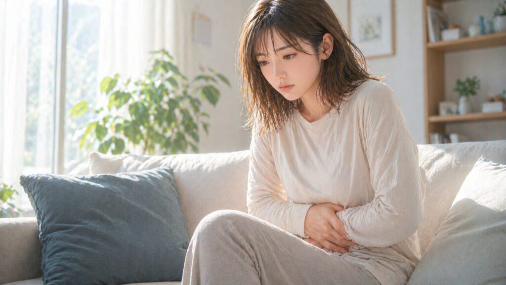 リビングのソファで休む女性