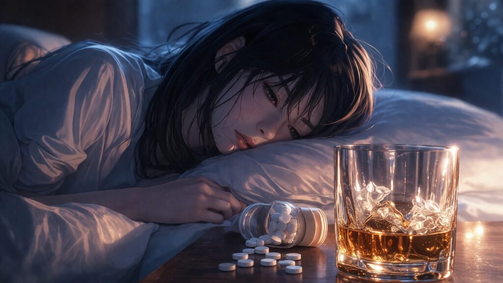 夜の静かなベッドルーム