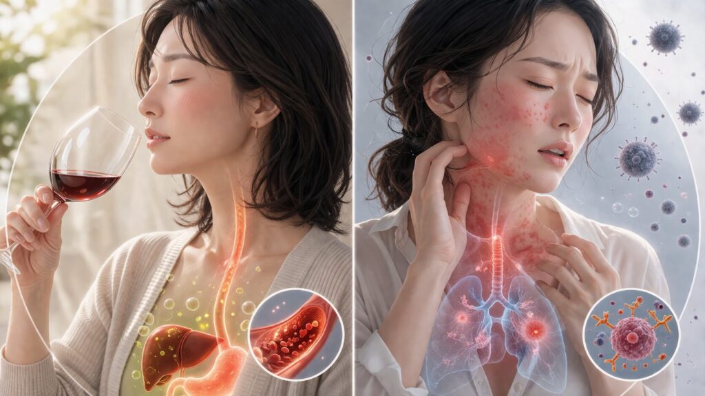 健康とアレルギー反応の比較