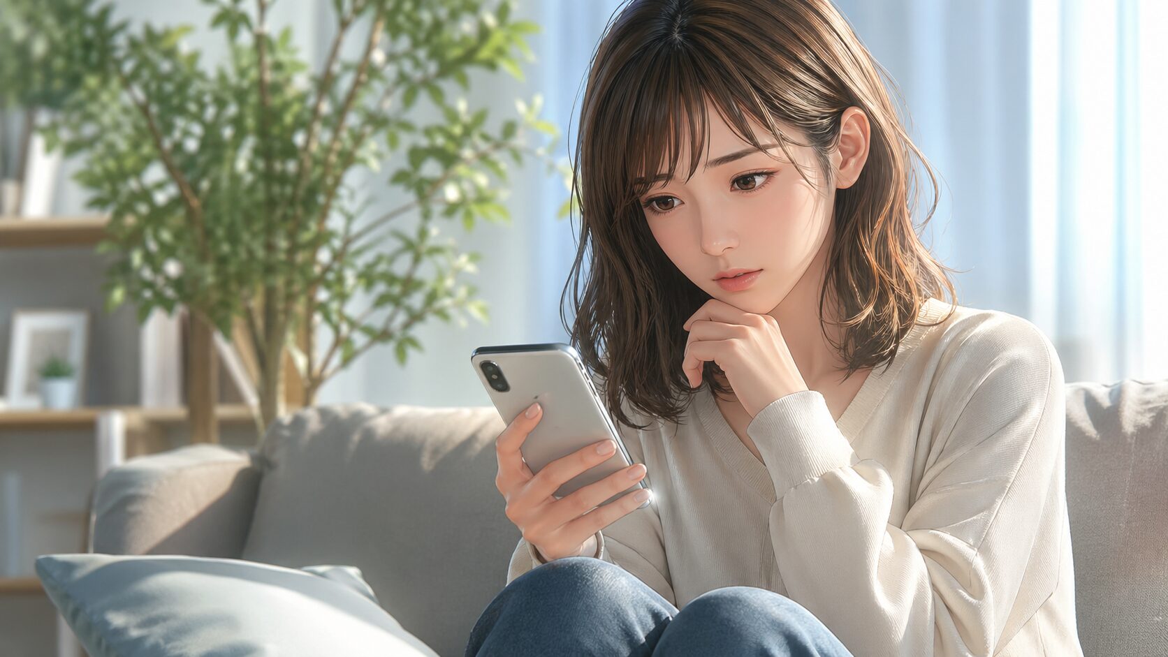 静かな考えにふける女性