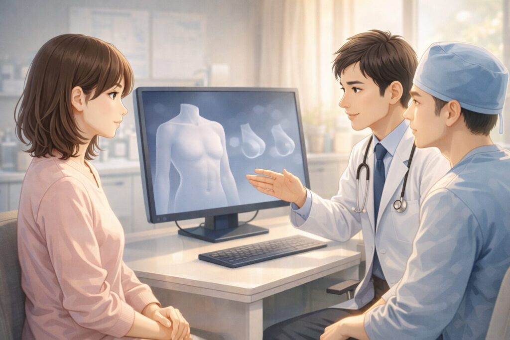 診察室での説明を受ける患者