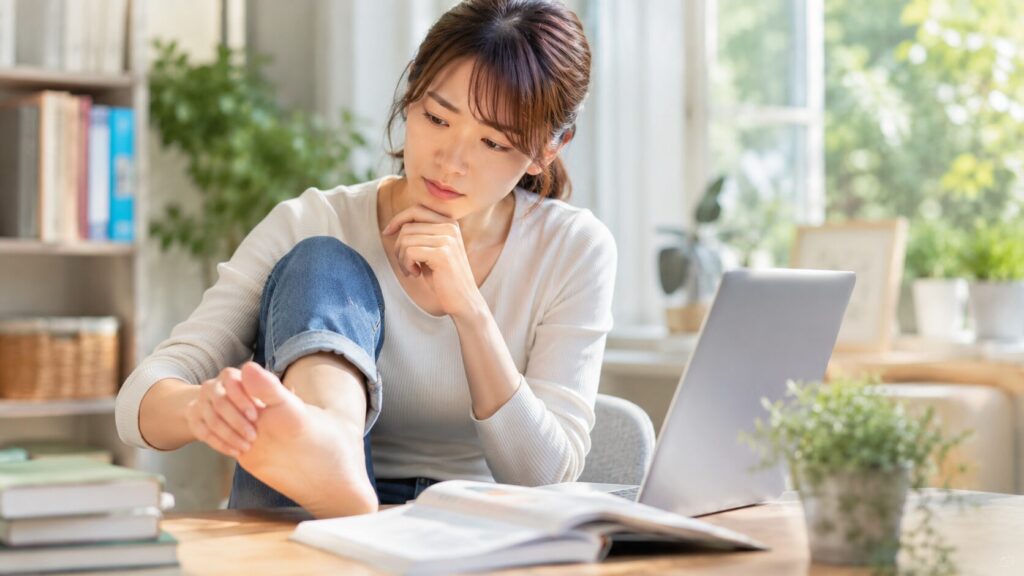 考え込む女性のリモートワーク