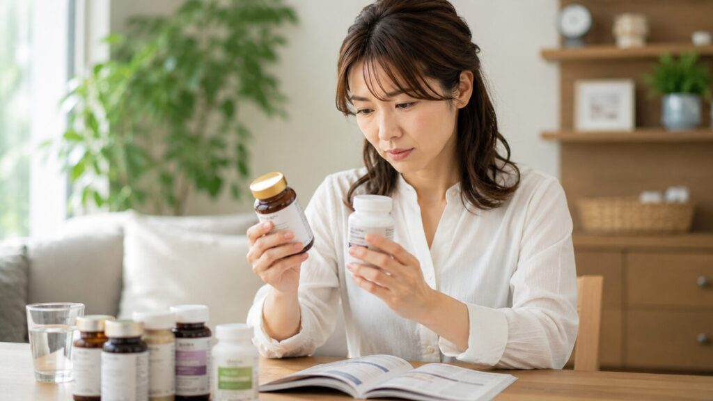 落ち着いた空間で製品を確認する女性