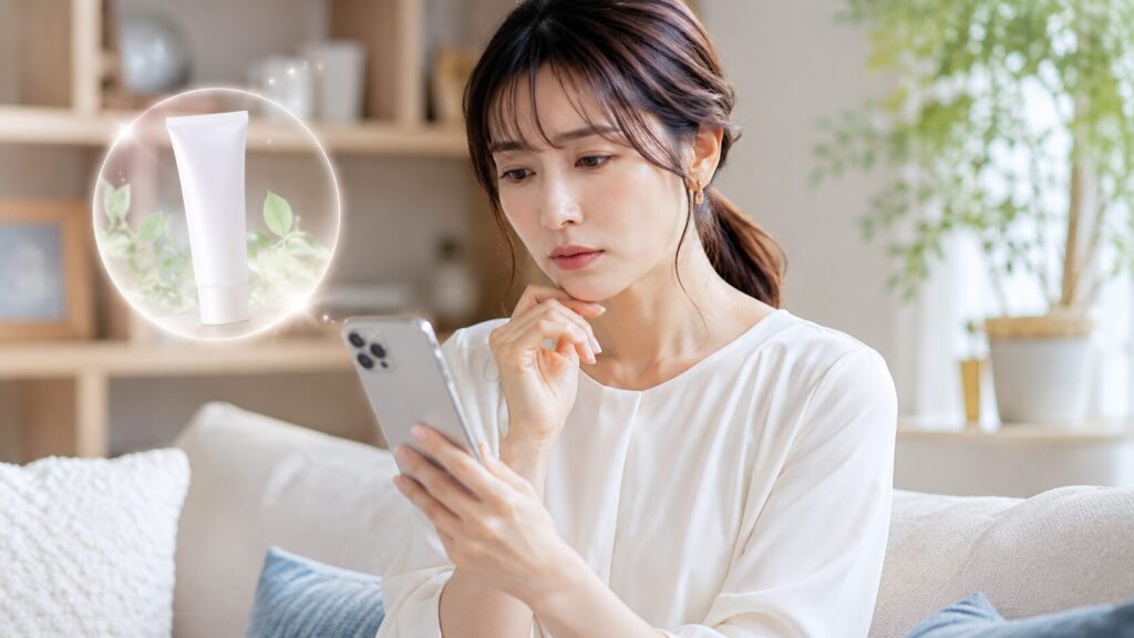 考え事をする女性と美容アイデア