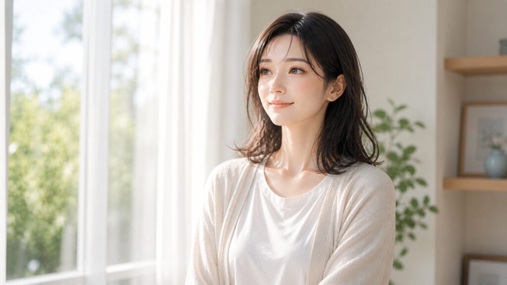 穏やかな光に包まれた女性