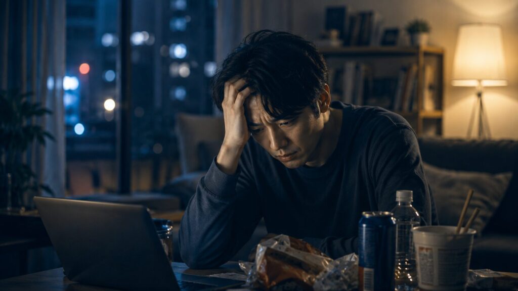 夜の疲れた作業部屋