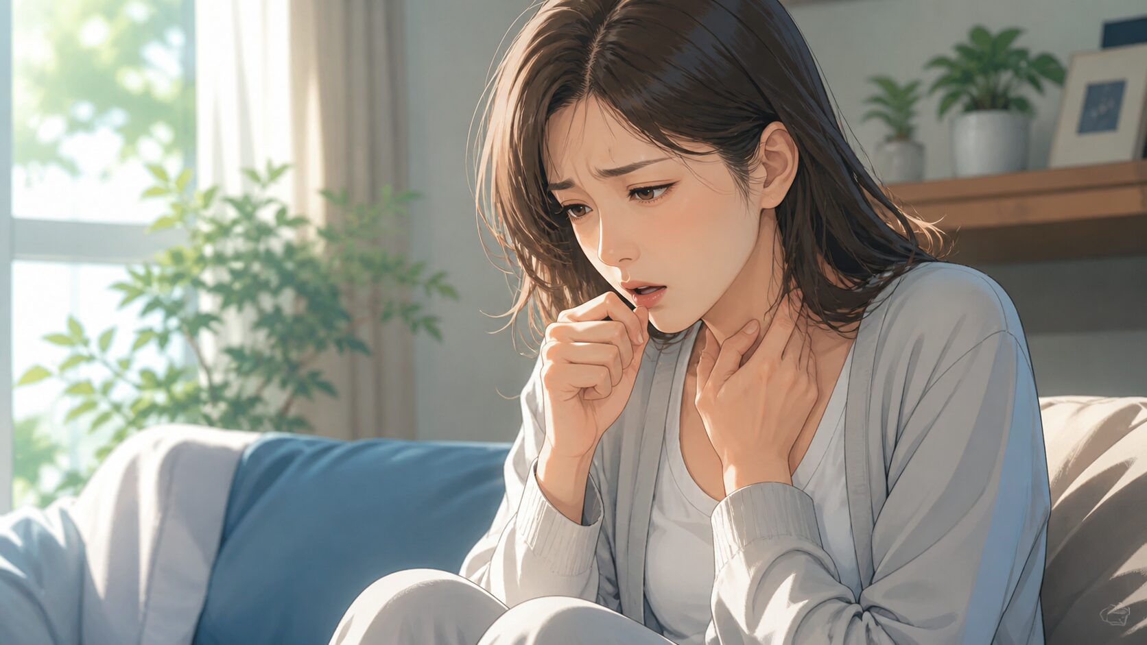 体調不良の女性の静かな時間
