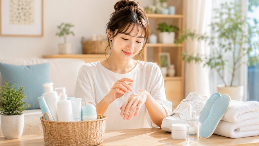 自然光の中でのリラックスしたスキンケアタイム