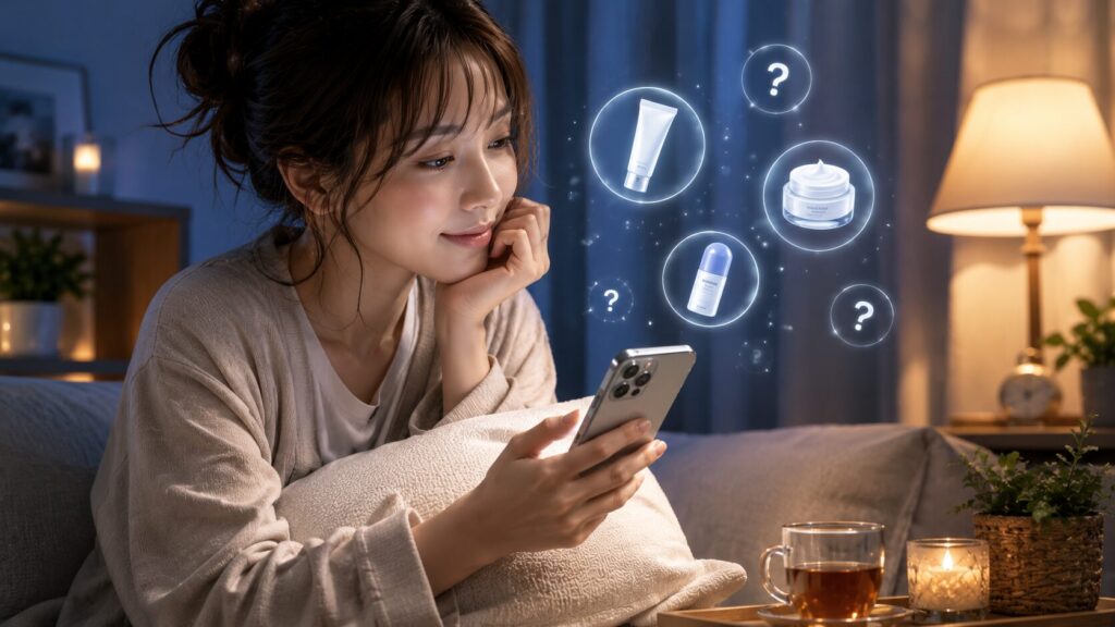 リラックスした夜のスキンケアタイム