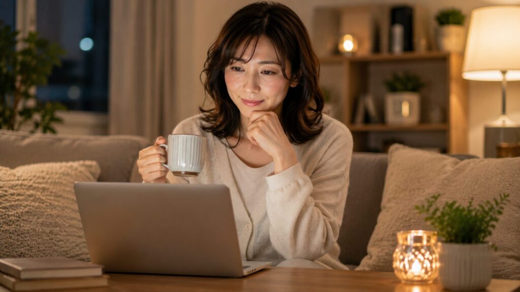 穏やかな夜のリビングルーム