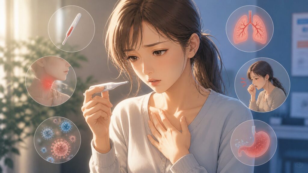 体調不良を気にする女性