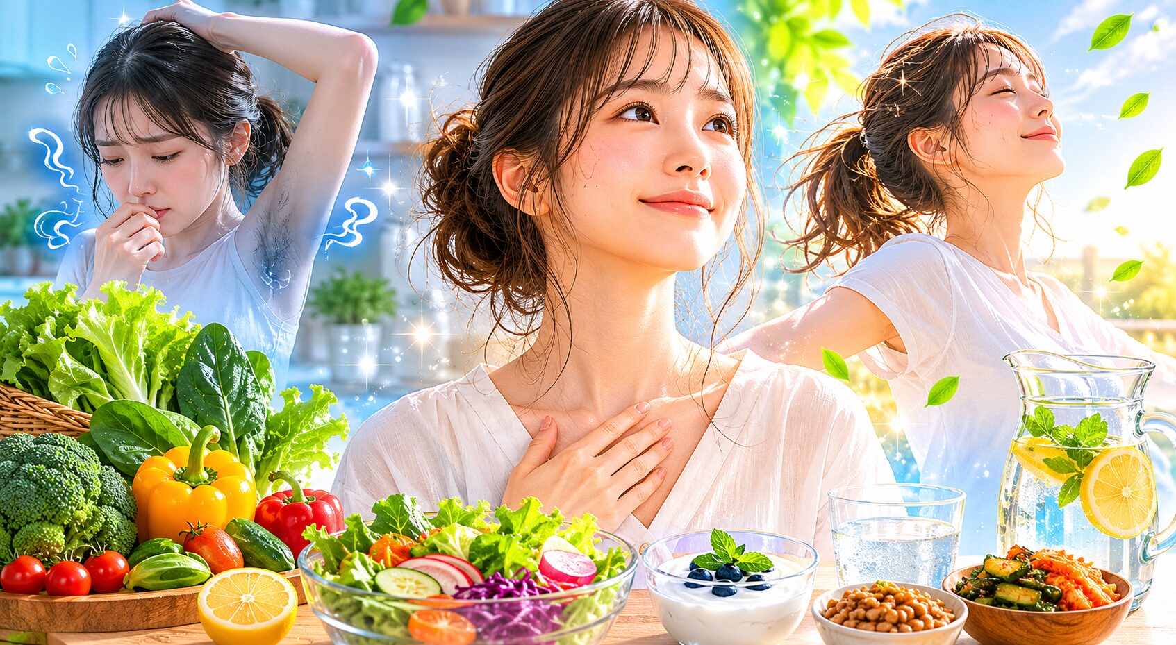 健康的な食事とフレッシュな輝き