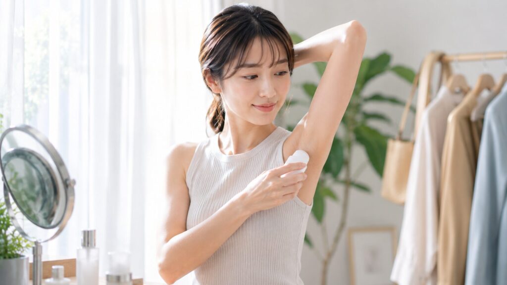明るく落ち着いたバスルームの一角