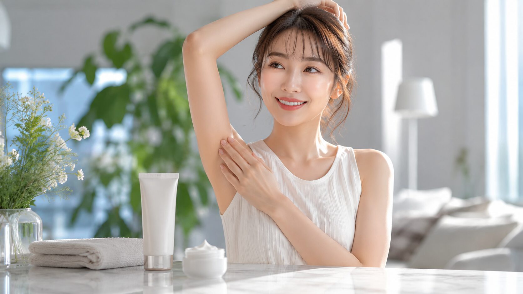 リラックスした美しいスキンケアタイム