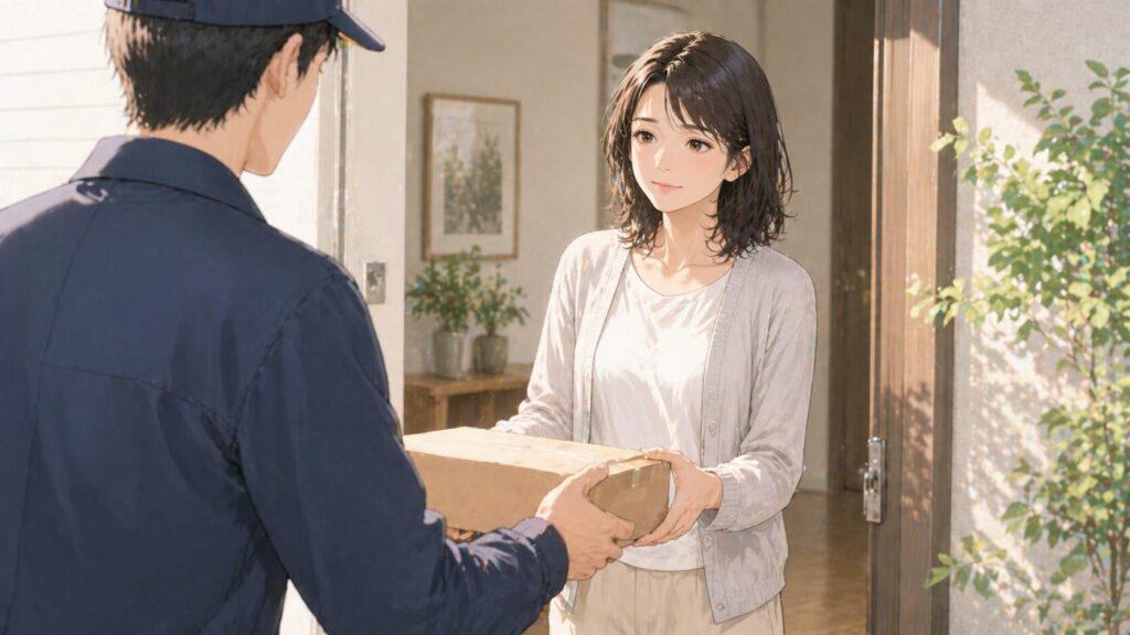 配達員と温かなドア口の交換