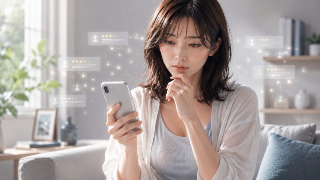 スマホで考える女性