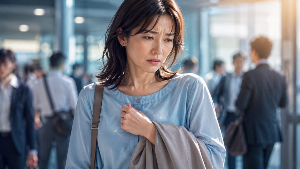 駅のロビーでの不安な表情