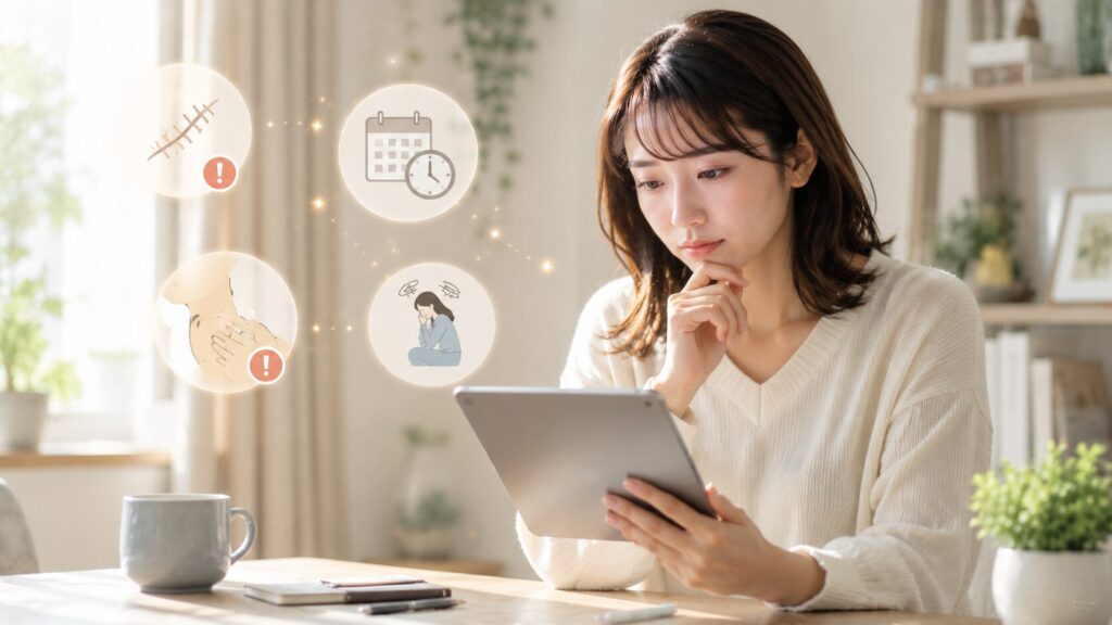 自宅で健康情報を調べる女性