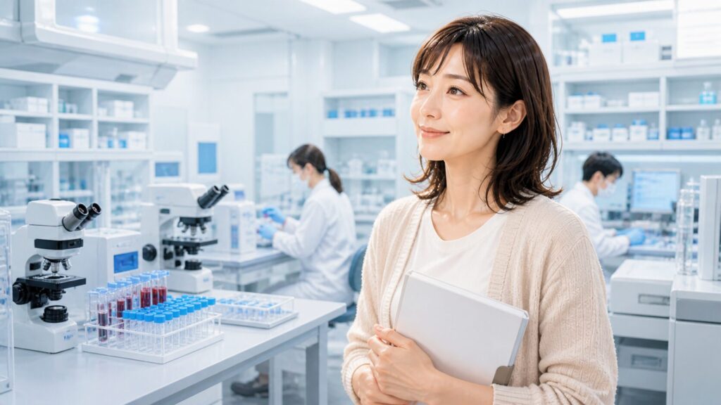 明るい laboratorio での女性研究者