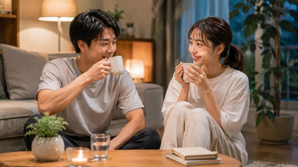 夜の暖かなリビングでのひととき