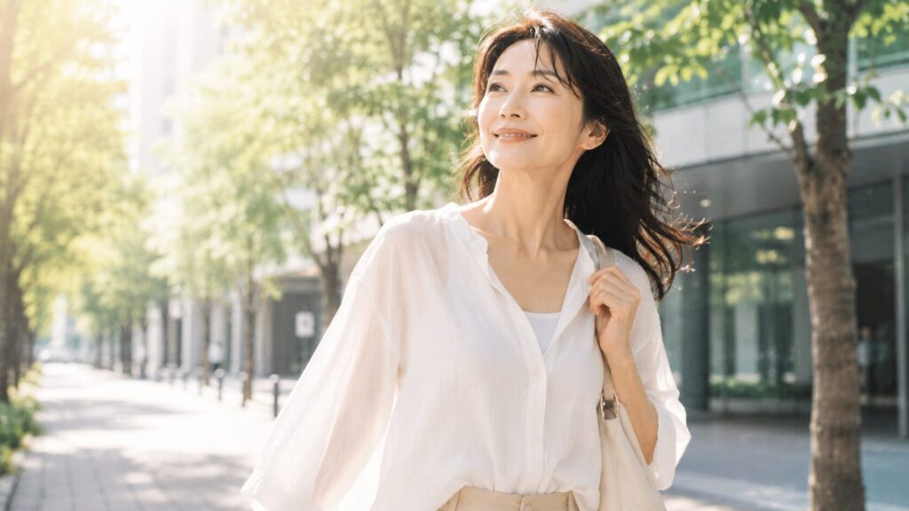 晴れた街中での穏やかな散歩