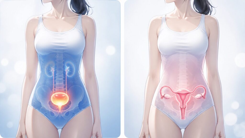 女性の体内解剖図比較