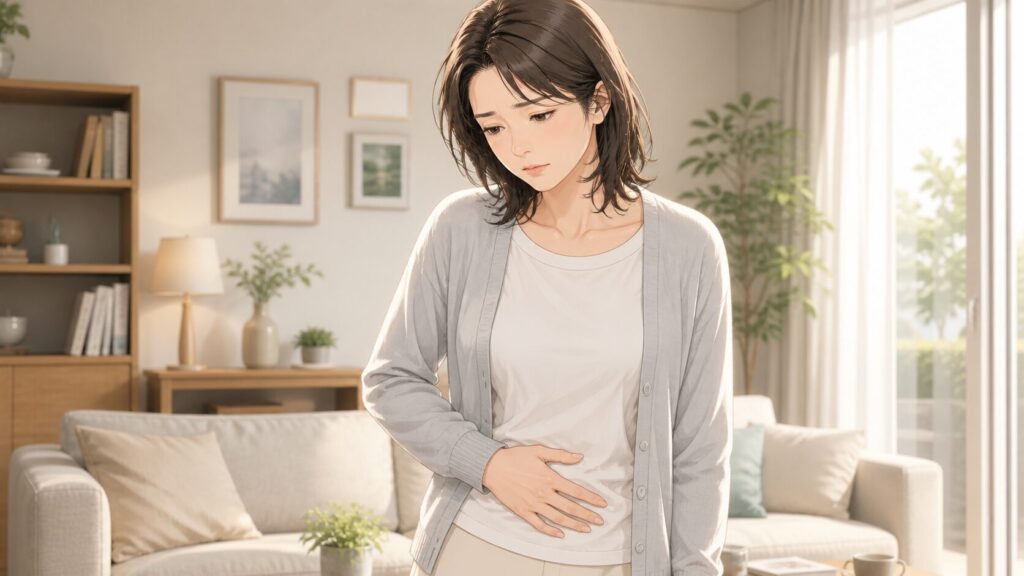 居間で苦しむ女性