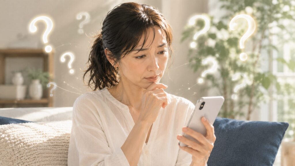 考え込む女性と疑問符
