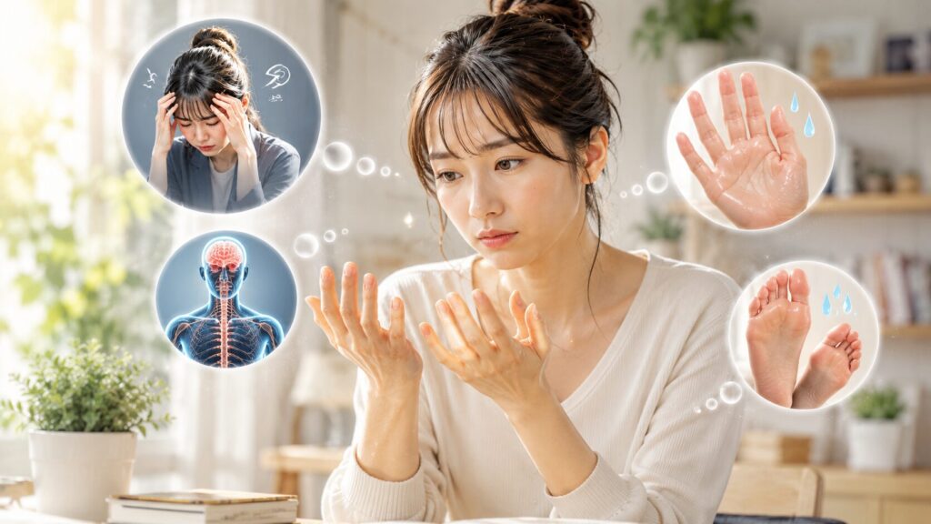 ストレスと汗の思考泡