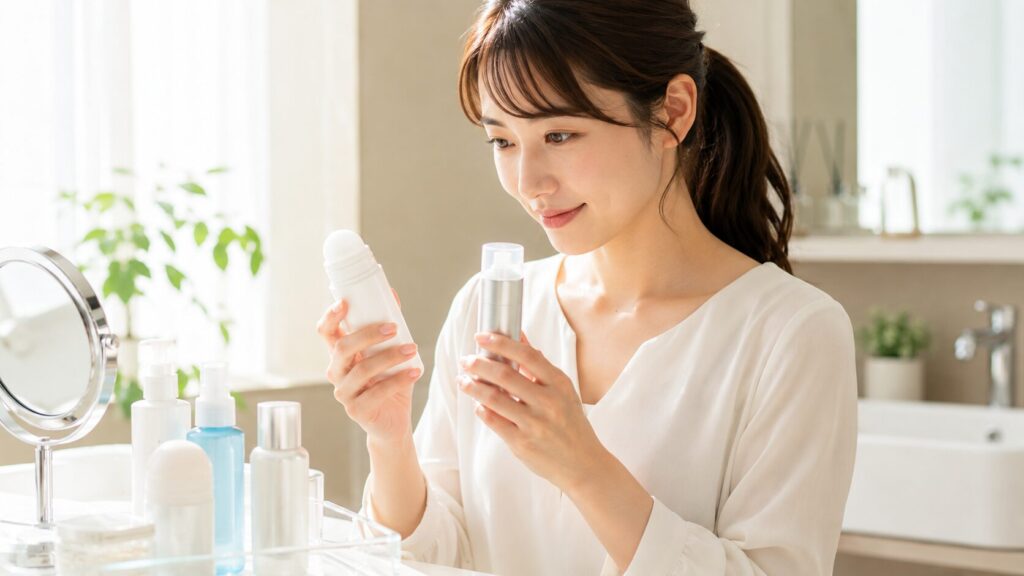 美容製品を選ぶ女性