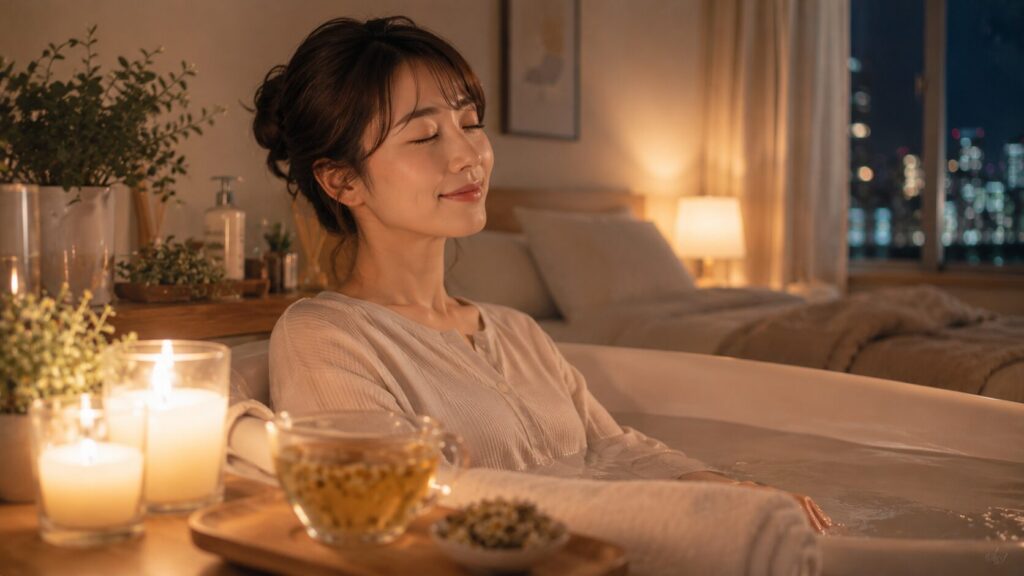 落ち着いた夜のバスタイム