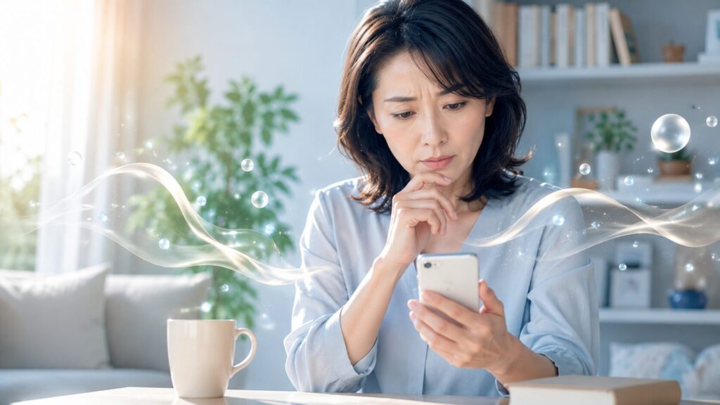 考え込む女性と穏やかな空間