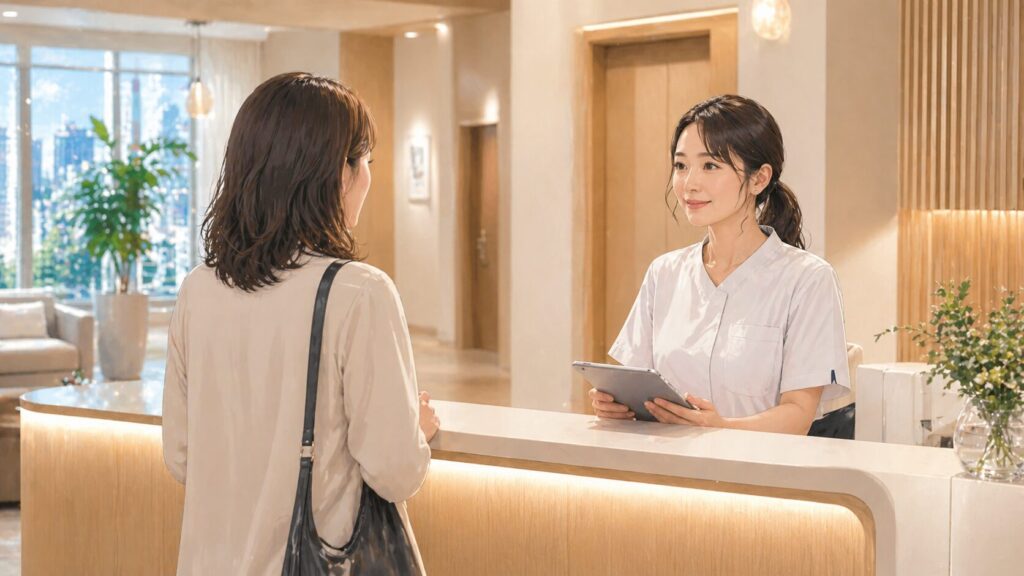 暖かいクリニックの受付エリア