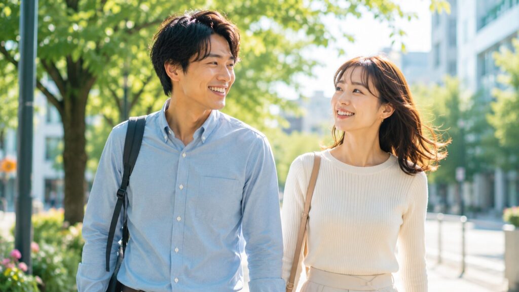晴れた日差しの中で散歩