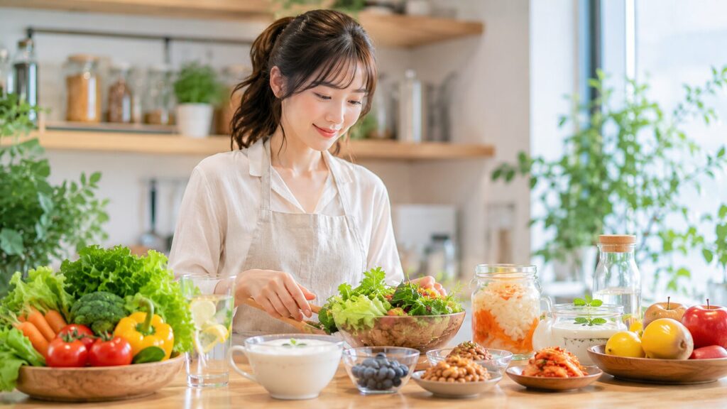 明るいキッチンでの料理準備