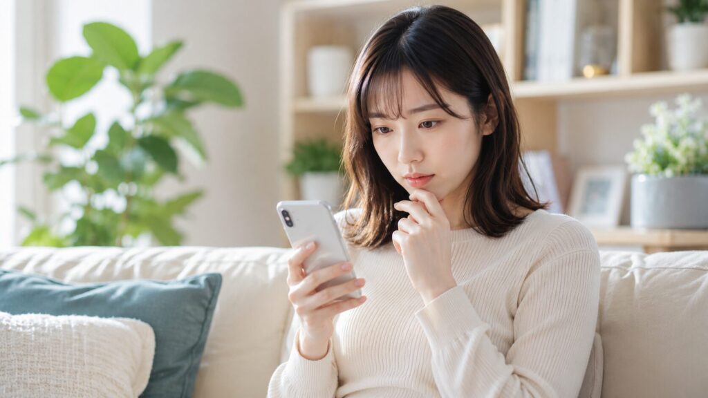 スマホに集中する女性